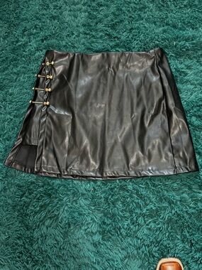 Faux Leather Black Mini Skirt with Gold Stud Details